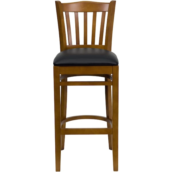 Flash Furniture Stool, Vert Slat Bck, Cherry Wd w/Blk Vny - XU-DGW0008BARVRT-CHY-BLKV-GG