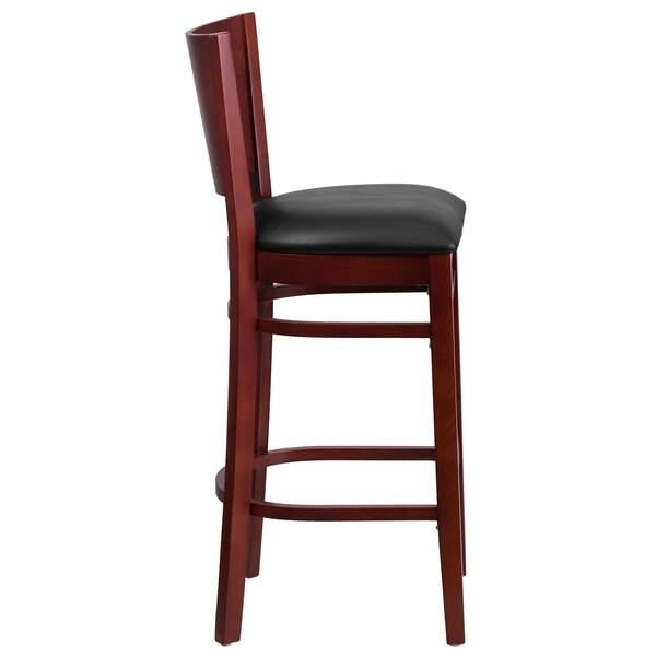Flash Furniture Barstool, Solid Back, Mah Wood, Blk Vinyl - XU-DG-W0094BAR-MAH-BLKV-GG