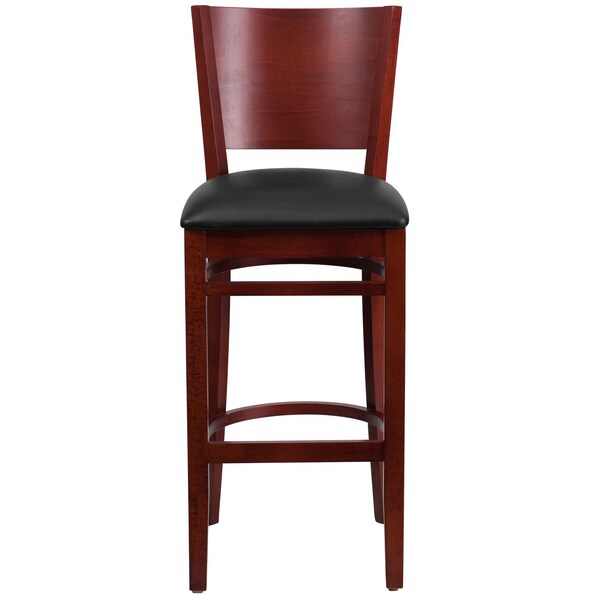 Flash Furniture Barstool, Solid Back, Mah Wood, Blk Vinyl - XU-DG-W0094BAR-MAH-BLKV-GG