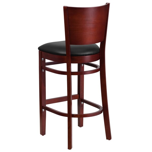 Flash Furniture Barstool, Solid Back, Mah Wood, Blk Vinyl - XU-DG-W0094BAR-MAH-BLKV-GG
