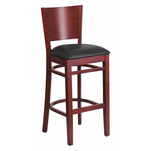 Flash Furniture Barstool, Solid Back, Mah Wood, Blk Vinyl - XU-DG-W0094BAR-MAH-BLKV-GG