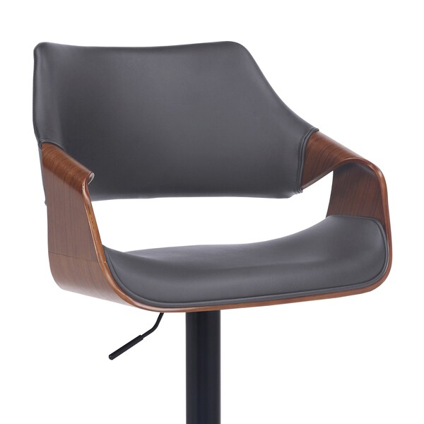 Armen Living Aspen Adjustable Swivel Gray Faux Leather and Walnut Wood Bar Stool with Black Base - LCASBAWABLGR