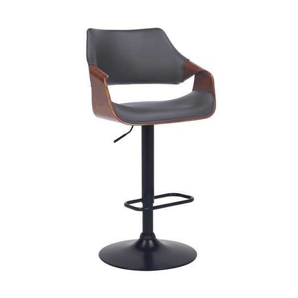 Armen Living Aspen Adjustable Swivel Gray Faux Leather and Walnut Wood Bar Stool with Black Base - LCASBAWABLGR