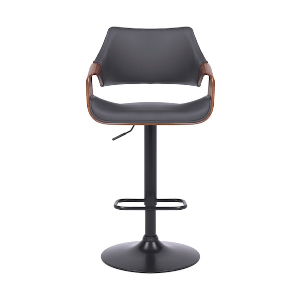Armen Living Aspen Adjustable Swivel Gray Faux Leather and Walnut Wood Bar Stool with Black Base - LCASBAWABLGR