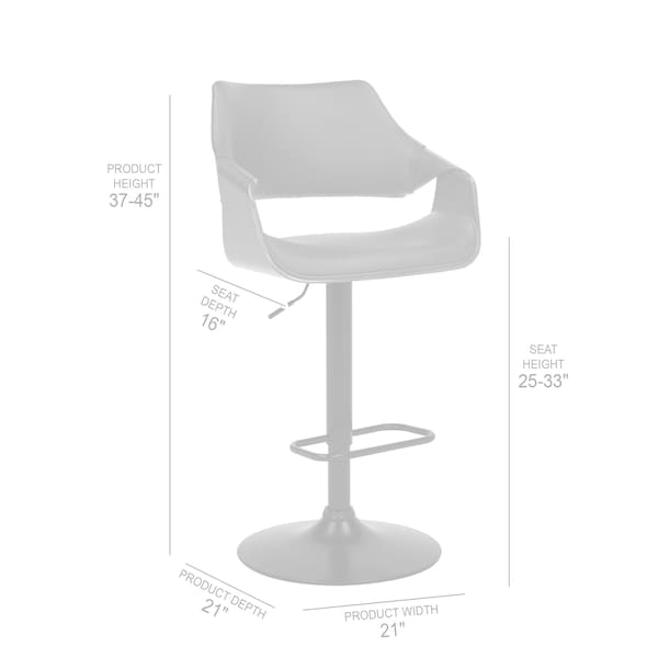 Armen Living Aspen Adjustable Swivel Gray Faux Leather and Walnut Wood Bar Stool with Black Base - LCASBAWABLGR