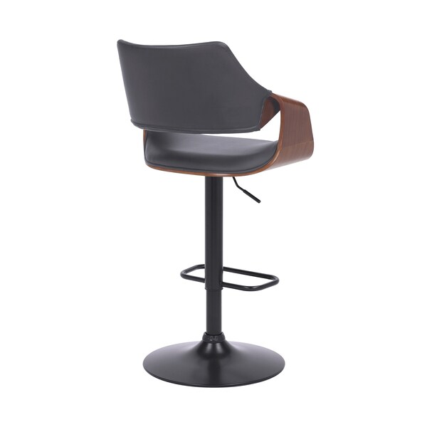 Armen Living Aspen Adjustable Swivel Gray Faux Leather and Walnut Wood Bar Stool with Black Base - LCASBAWABLGR