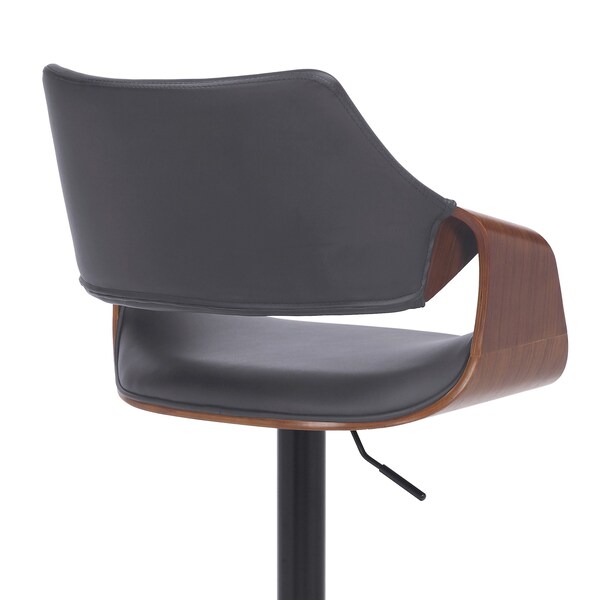 Armen Living Aspen Adjustable Swivel Gray Faux Leather and Walnut Wood Bar Stool with Black Base - LCASBAWABLGR