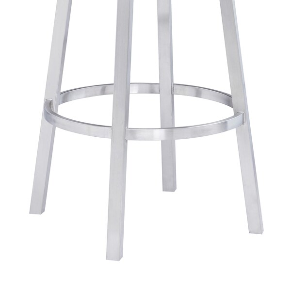 Armen Living Titana 30" Bar Height Swivel Gray Faux Leather and Brushed Stainless Steel Bar Stool - 840254335066