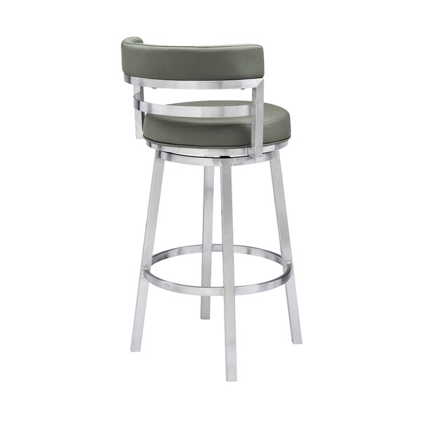 Armen Living Titana 30" Bar Height Swivel Gray Faux Leather and Brushed Stainless Steel Bar Stool - 840254335066