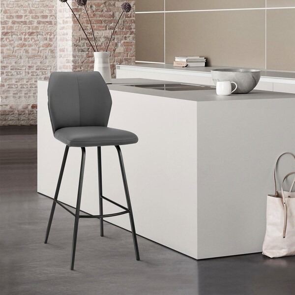 Armen Living Tandy Gray Faux Leather and Black Metal 30" Bar Stool - LCTNBABLGR30