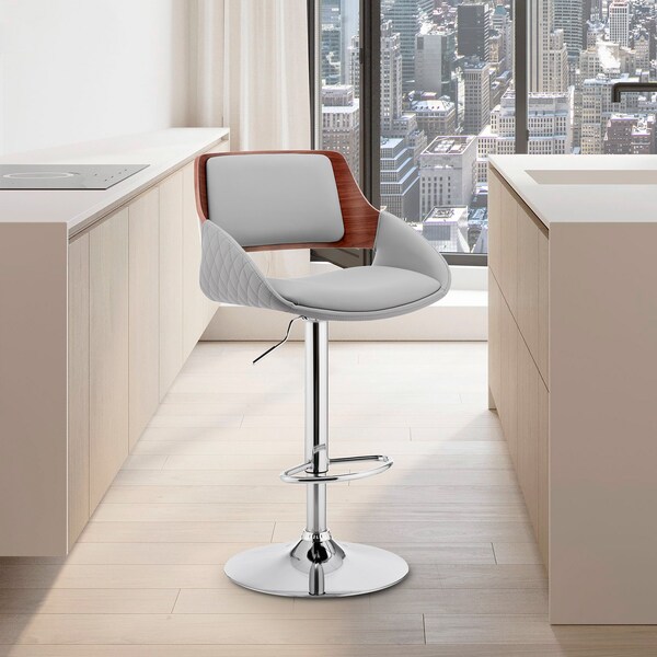 Armen Living Colby Adjustable Gray Faux Leather and Chrome Finish Bar Stool - LCCYBAWAGR
