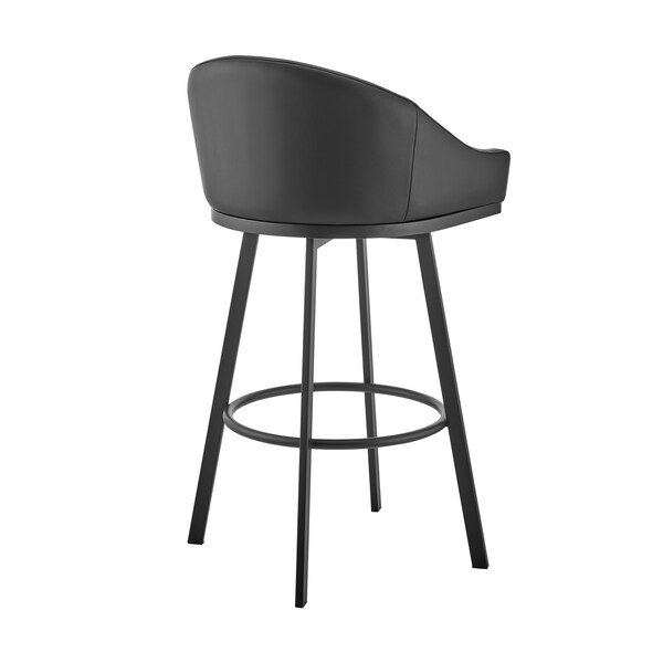 Armen Living Noran Swivel Bar Stool in Black Metal with Black Faux Leather - 840254335721