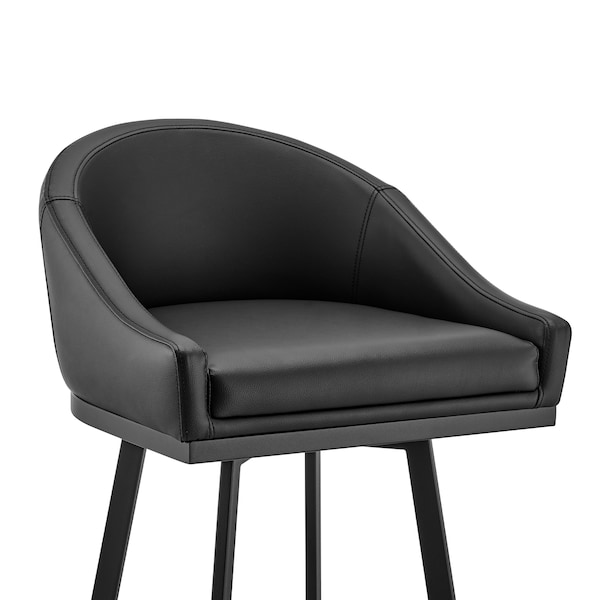 Armen Living Noran Swivel Bar Stool in Black Metal with Black Faux Leather - 840254335721
