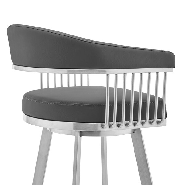 Armen Living Chelsea 25" Swivel Counter Stool with Brushed Stainless Steel and Gray Faux Leather - LCCSBABSGR26
