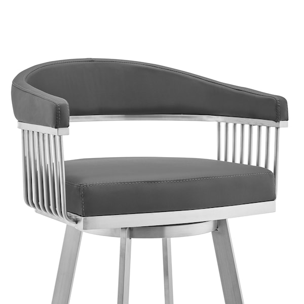 Armen Living Chelsea 25" Swivel Counter Stool with Brushed Stainless Steel and Gray Faux Leather - LCCSBABSGR26