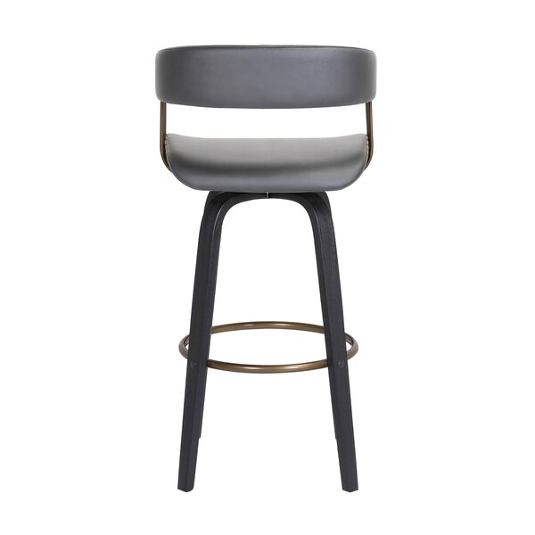 Armen Living Topanga 30.5" Swivel Black Wood Bar Stool in Gray Faux Leather with Golden Bronze Metal - LCTOBABLKGRY30