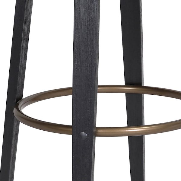 Armen Living Topanga 30.5" Swivel Black Wood Bar Stool in Gray Faux Leather with Golden Bronze Metal - LCTOBABLKGRY30