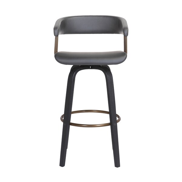 Armen Living Topanga 30.5" Swivel Black Wood Bar Stool in Gray Faux Leather with Golden Bronze Metal - LCTOBABLKGRY30