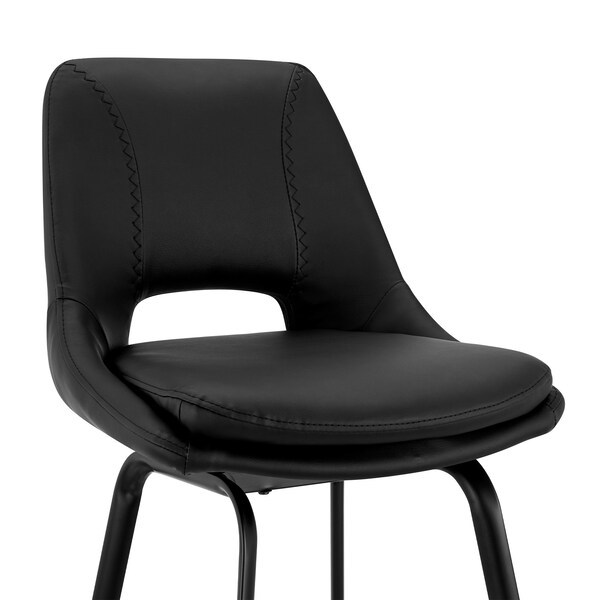 Armen Living Carise Black Faux Leather and Black Metal Swivel 30" Bar Stool - LCCABABLBL30