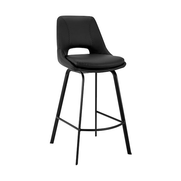 Armen Living Carise Black Faux Leather and Black Metal Swivel 30" Bar Stool - LCCABABLBL30