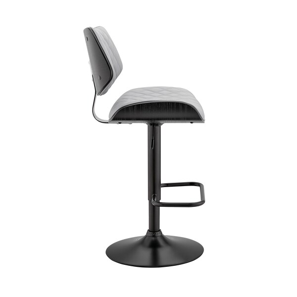 Armen Living Leland Adjustable Gray Faux Leather and Black Finish Bar Stool - LCLEBABLGR