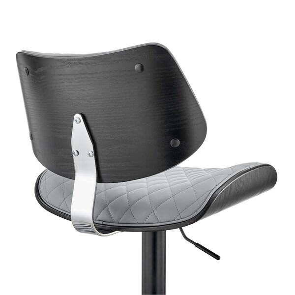Armen Living Leland Adjustable Gray Faux Leather and Black Finish Bar Stool - LCLEBABLGR