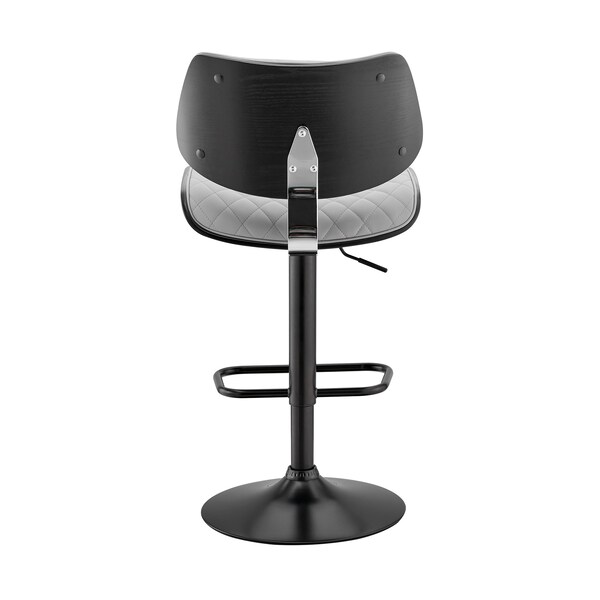 Armen Living Leland Adjustable Gray Faux Leather and Black Finish Bar Stool - LCLEBABLGR