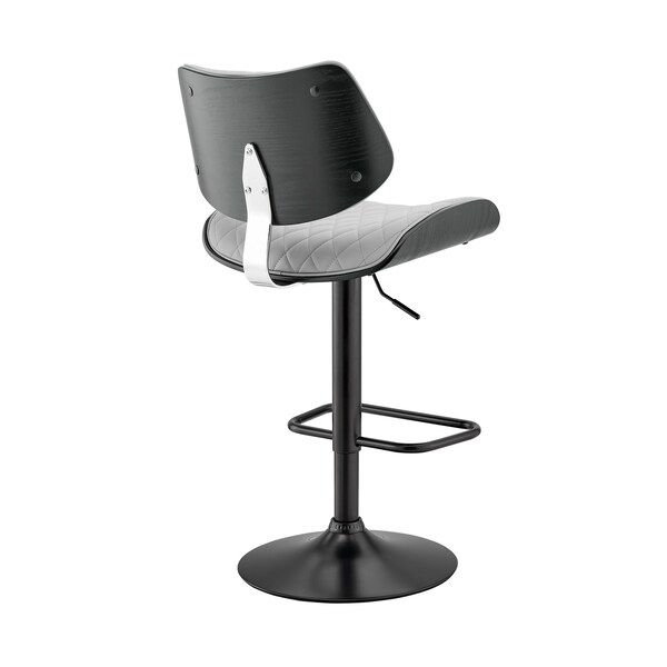 Armen Living Leland Adjustable Gray Faux Leather and Black Finish Bar Stool - LCLEBABLGR