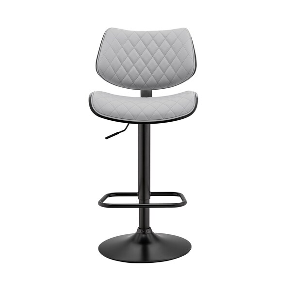 Armen Living Leland Adjustable Gray Faux Leather and Black Finish Bar Stool - LCLEBABLGR