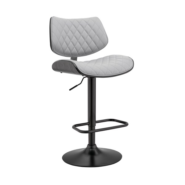 Armen Living Leland Adjustable Gray Faux Leather and Black Finish Bar Stool - LCLEBABLGR