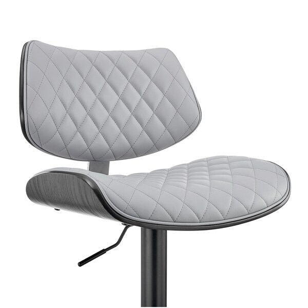 Armen Living Leland Adjustable Gray Faux Leather and Black Finish Bar Stool - LCLEBABLGR