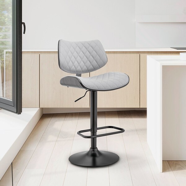Armen Living Leland Adjustable Gray Faux Leather and Black Finish Bar Stool - LCLEBABLGR