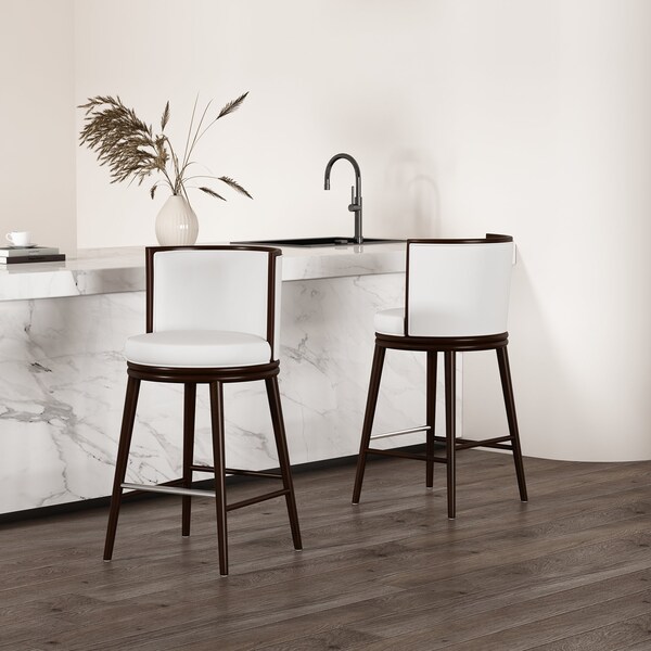 Manhattan Comfort Evalyn Barstool in White - Set of 2 - 2-BS024-WH