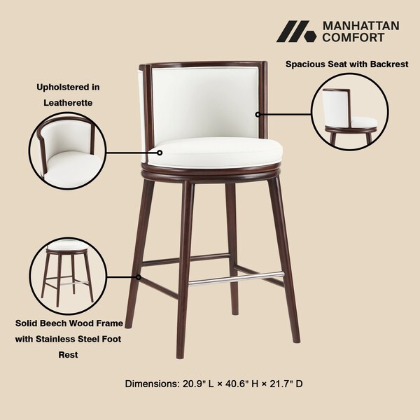 Manhattan Comfort Evalyn Barstool in White - Set of 2 - 2-BS024-WH