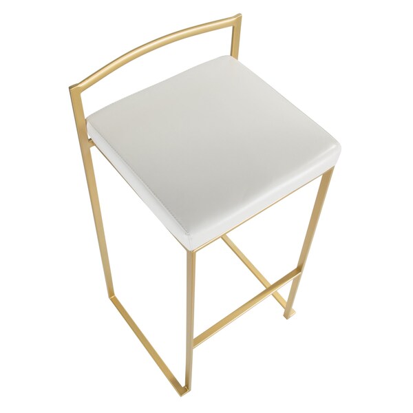 Lumisource Fuji Barstool in Gold with White Faux Leather, PK 2 - BS-FUJI AU+W2