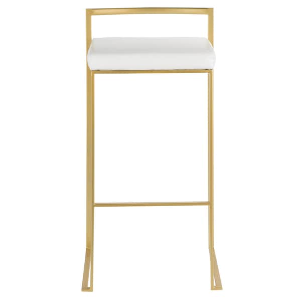 Lumisource Fuji Barstool in Gold with White Faux Leather, PK 2 - BS-FUJI AU+W2