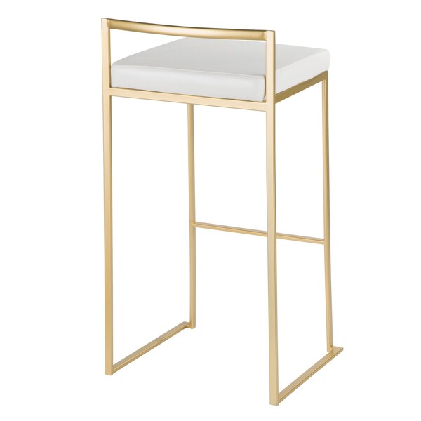 Lumisource Fuji Barstool in Gold with White Faux Leather, PK 2 - BS-FUJI AU+W2