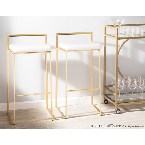Lumisource Fuji Barstool in Gold with White Faux Leather, PK 2 - BS-FUJI AU+W2