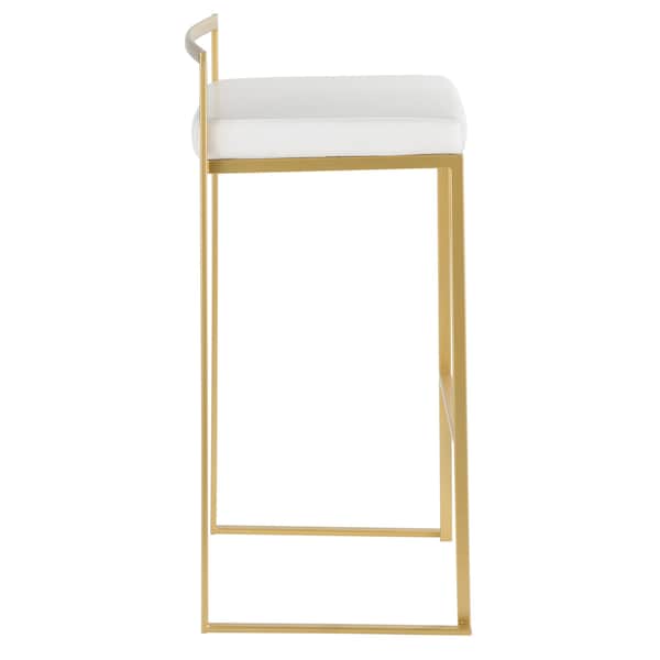 Lumisource Fuji Barstool in Gold with White Faux Leather, PK 2 - BS-FUJI AU+W2