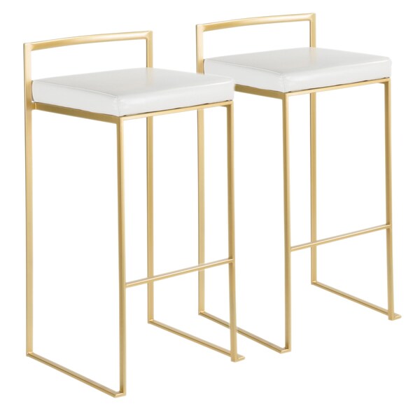 Lumisource Fuji Barstool in Gold with White Faux Leather, PK 2 - BS-FUJI AU+W2