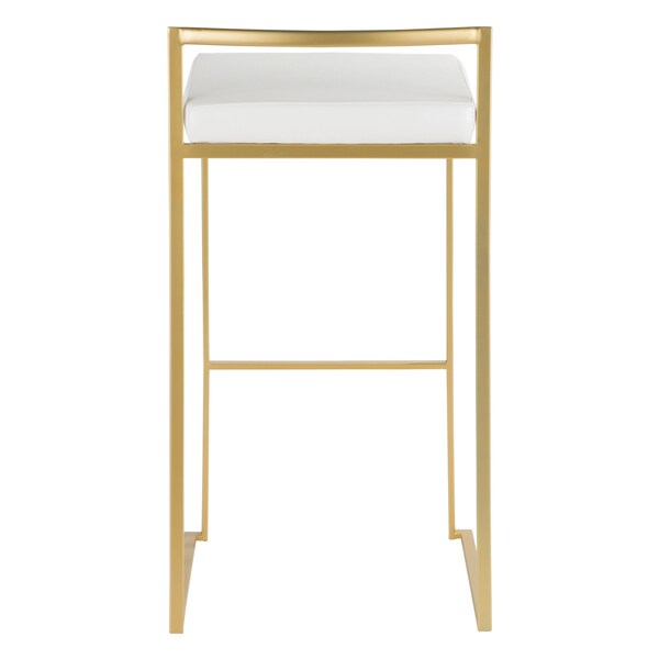 Lumisource Fuji Barstool in Gold with White Faux Leather, PK 2 - BS-FUJI AU+W2