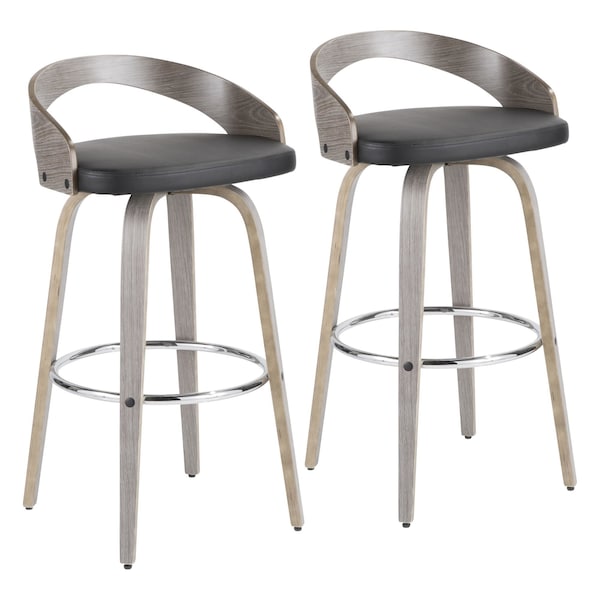 Lumisource Grotto Barstool with Light Grey Wood and Black Faux Leather, PK 2 - B30-GROTTOR LGYBK2