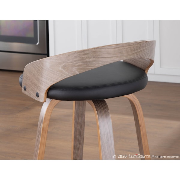 Lumisource Grotto Barstool with Light Grey Wood and Black Faux Leather, PK 2 - B30-GROTTOR LGYBK2