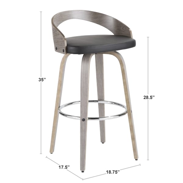 Lumisource Grotto Barstool with Light Grey Wood and Black Faux Leather, PK 2 - B30-GROTTOR LGYBK2