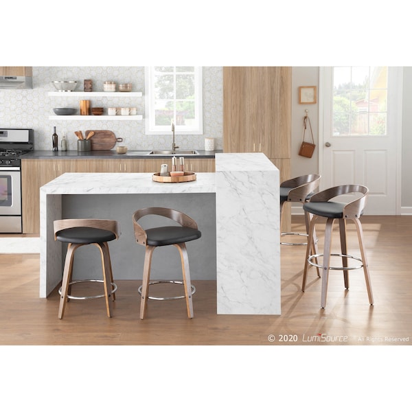Lumisource Grotto Barstool with Light Grey Wood and Black Faux Leather, PK 2 - B30-GROTTOR LGYBK2