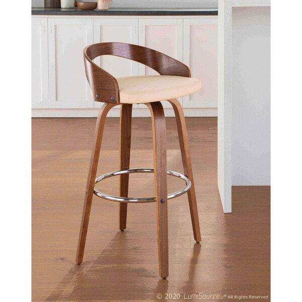 Lumisource Grotto Barstool in Walnut and Cream Faux Leather, PK 2 - B30-GROTTOR WLCR2