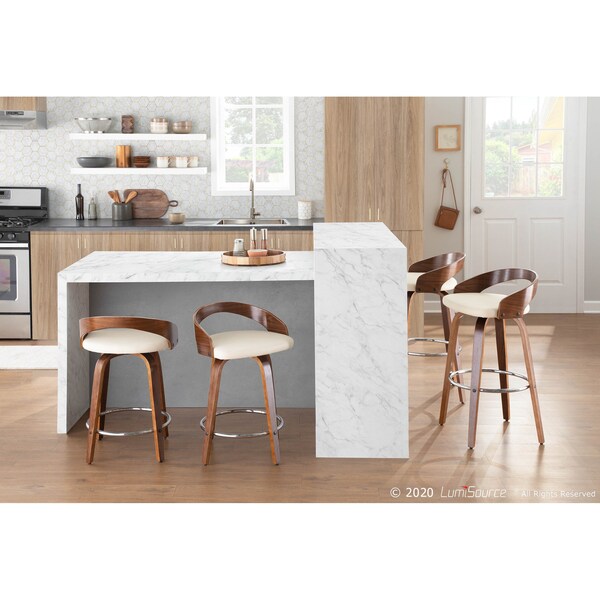 Lumisource Grotto Barstool in Walnut and Cream Faux Leather, PK 2 - B30-GROTTOR WLCR2