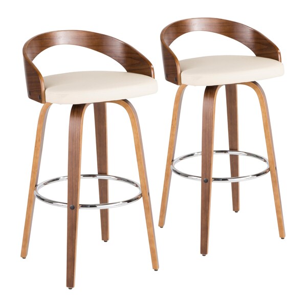Lumisource Grotto Barstool in Walnut and Cream Faux Leather, PK 2 - B30-GROTTOR WLCR2
