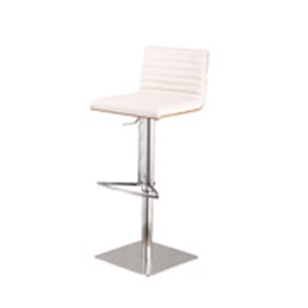 Powerplay Armen Art Furniture  Cafe Adjustable Brushed Stainless Steel Barstool, White Pu with Walnut Back - PO2200624