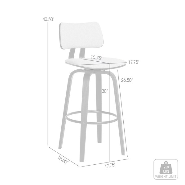 Armen Living Pico 30" Swivel Black Wood Bar Stool in Light Gray Fabric with Black Metal - LCPIBABLKLTGR30